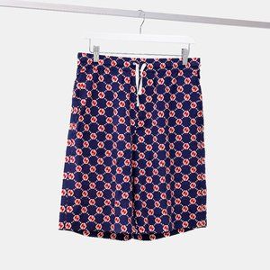 Gucci Navy and Red Monogram Silk Shorts